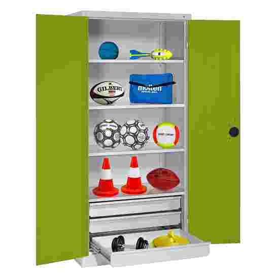 C+P Type 4 Sports Equipment Locker with Drawers and Sheet Metal Double Doors, H×W×D: 195×120×50 cm Sports equipment cabinet Viridian green (RDS 110 80 60), Light grey (RAL 7035), Single closure, Ergo-Lock recessed handle