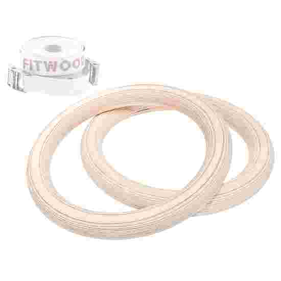 Fitwood Gym Rings &quot;Ulpu&quot; Holzoptik, weißes Band