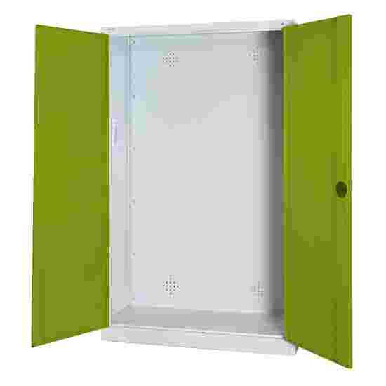 Modul redskabsskab, HxBsT 195x120x50 cm, med helplade døre Klovnegrøn (RAL 110 80 60), Lysegrå (RAL 7035), Fælleslåsning, Klinkegreb