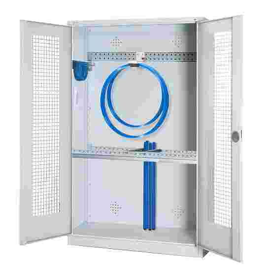 Modul Redskabsskab med basisudstyr, HxBxD 195x120x50 cm, med hullede stållåger Lysegrå (RAL 7035), Lysegrå (RAL 7035), Enkeltlåsning, Klinkegreb