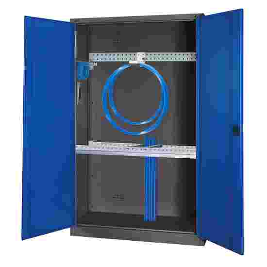 Modul redskabsskab med grundlæggende udstyr, HxBxD 195x120x50 cm, med stållåger Ensianblå (RAL 5010), Antracit (RAL 7021), Enkeltlåsning, Klinkegreb