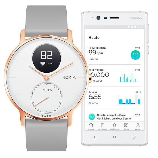 Nokia Steel HR - Fitnessuhr mit Herzfrequenz- &amp; Aktivitätsmessung 36 mm, Weiß/Rosé Gold