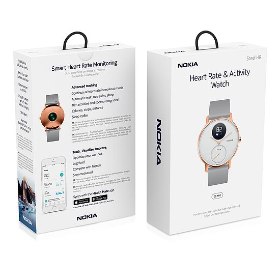 Nokia Steel HR - Fitnessuhr mit Herzfrequenz- &amp; Aktivitätsmessung 36 mm, Weiß/Rosé Gold