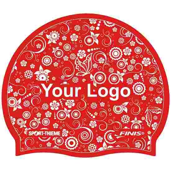 Printed Silicone Swimming Cap Red, One-sided