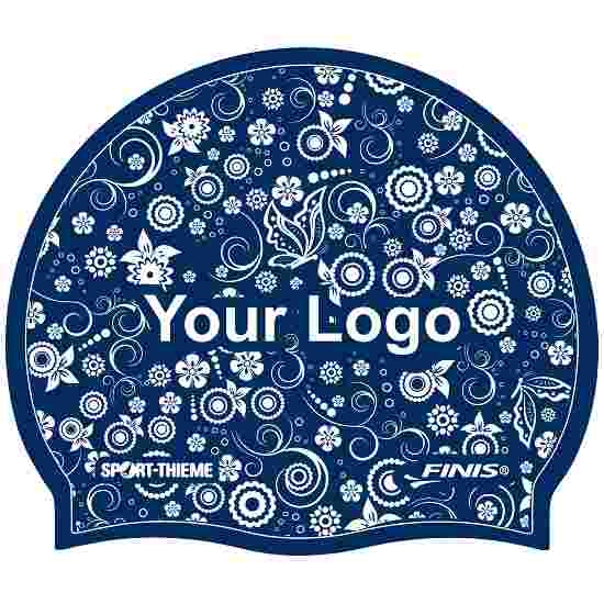 Printed Silicone Swimming Cap Navy, One-sided