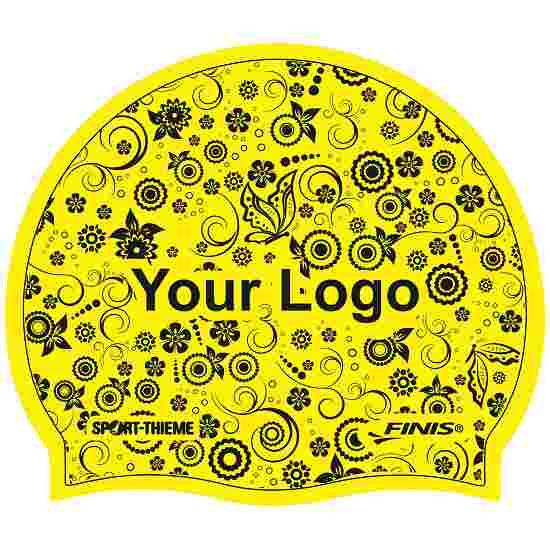 Printed Silicone Swimming Cap Yellow, One-sided