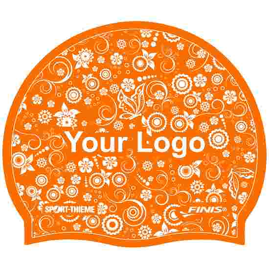 Printed Silicone Swimming Cap Orange, One-sided