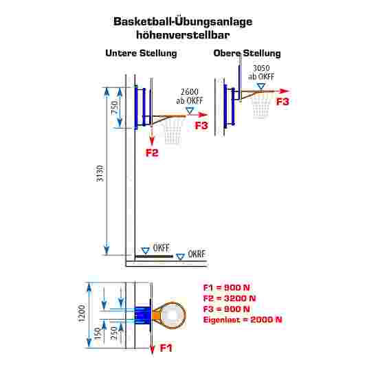 Sport-Thieme Basketball-væganlæg &quot;Indstilleligt&quot; Med højdeindstilling