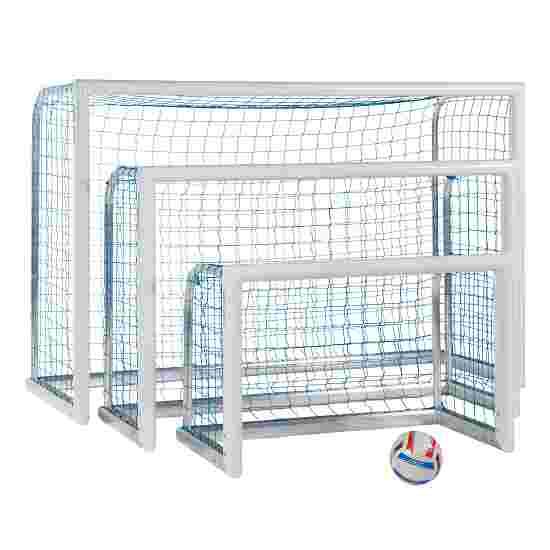 Sport-Thieme Mini-fodboldmål &quot;Professional Kompakt&quot;, Hvid-pulverlakeret 1,20x0,80 m, Inkl. net, blå (maskestr. 10 cm)