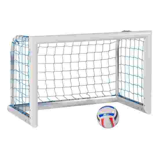 Sport-Thieme Mini-fodboldmål &quot;Professional Kompakt&quot;, Hvid-pulverlakeret 1,20x0,80 m, Inkl. net, blå (maskestr. 10 cm)