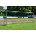 Sport-Thieme Großfeld-Fußballtor in Bodenhülsen stehend, mit SimplyFix Netzbefestigung, weiß Silber