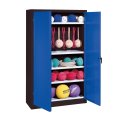 C+P Sportgeräteschrank mit Vollblech-Flügeltüren (Typ 2), HxBxT 195x120x50 cm Enzianblau (RAL 5010), Anthrazit (RAL 7021), Einzelschließung, Klinkengriff