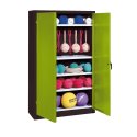 C+P Sportgeräteschrank mit Vollblech-Flügeltüren (Typ 2), HxBxT 195x120x50 cm Clowngrün (RAL 110 80 60), Anthrazit (RAL 7021), Einzelschließung, Klinkengriff