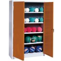 Ballschrank, HxBxT 195x150x50 cm, mit Vollblech-Flügeltüren (Typ 3) Sienarot (RDS 050 40 50), Lichtgrau (RAL 7035)