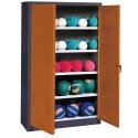 Ballschrank, HxBxT 195x150x50 cm, mit Vollblech-Flügeltüren (Typ 3) Sienarot (RDS 050 40 50), Anthrazit (RAL 7021)