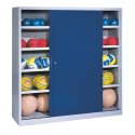 C+P Ballschrank mit Vollblech-Schiebetüren (Typ 4), HxBxT 195x190x60 cm Enzianblau (RAL 5010), Lichtgrau (RAL 7035), Einzelschließung