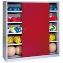 C+P Ballschrank mit Vollblech-Schiebetüren (Typ 4), HxBxT 195x190x60 cm Rubinrot (RAL 3003), Lichtgrau (RAL 7035), Einzelschließung