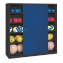 C+P Ballschrank mit Vollblech-Schiebetüren (Typ 4), HxBxT 195x190x60 cm Enzianblau (RAL 5010), Anthrazit (RAL 7021), Einzelschließung