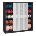 C+P Ballschrank mit Lochblech-Schiebetüren (Typ 4), HxBxT 195x190x60 cm Lichtgrau (RAL 7035), Anthrazit (RAL 7021), Einzelschließung