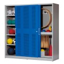 C+P Sportgeräteschrank mit Lochblech-Schiebetüren (Typ 5), HxBxT 195x190x60 cm Enzianblau (RAL 5010), Lichtgrau (RAL 7035), Einzelschließung