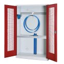Modul Redskabsskab med basisudstyr, HxBxD 195x120x50 cm, med hullede stållåger Rubinrød (RAL 3003), Lysegrå (RAL 7035), Enkeltlåsning, Ergo-Lock forsænket håndtag