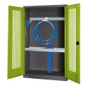 Modul Redskabsskab med basisudstyr, HxBxD 195x120x50 cm, med hullede stållåger Klovnegrøn (RAL 110 80 60), Antracit (RAL 7021), Enkeltlåsning, Ergo-Lock forsænket håndtag