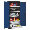 C+P Type 4 Sports Equipment Locker with Drawers and Sheet Metal Double Doors, H×W×D: 195×120×50 cm Sports equipment cabinet Gentian blue (RAL 5010), Anthracite (RAL 7021), Single closure, Handle