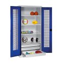 C+P Type 4 Sports Equipment Locker with Drawers and Perforated Double Doors, H×W×D: 195×120×50 cm Sports equipment cabinet Gentian blue (RAL 5010), Light grey (RAL 7035), Single closure, Handle