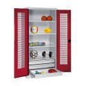 C+P Type 4 Sports Equipment Locker with Drawers and Perforated Double Doors, H×W×D: 195×120×50 cm Sports equipment cabinet Ruby red (RAL 3003), Light grey (RAL 7035), Single closure, Handle