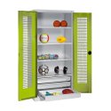 C+P Type 4 Sports Equipment Locker with Drawers and Perforated Double Doors, H×W×D: 195×120×50 cm Sports equipment cabinet Viridian green (RDS 110 80 60), Handle, Light grey (RAL 7035), Single closure, Viridian green (RDS 110 80 60), Light grey (RAL 7035), Single closure, Handle
