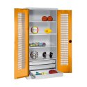 C+P Type 4 Sports Equipment Locker with Drawers and Perforated Double Doors, H×W×D: 195×120×50 cm Sports equipment cabinet Yellow orange (RAL 2000), Handle, Light grey (RAL 7035), Single closure, Yellow orange (RAL 2000), Light grey (RAL 7035), Single closure, Handle