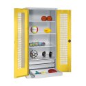 C+P Type 4 Sports Equipment Locker with Drawers and Perforated Double Doors, H×W×D: 195×120×50 cm Sports equipment cabinet Sunny Yellow (RDS 080 80 60), Light grey (RAL 7035), Single closure, Handle