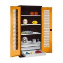 C+P Type 4 Sports Equipment Locker with Drawers and Perforated Double Doors, H×W×D: 195×120×50 cm Sports equipment cabinet Yellow orange (RAL 2000), Anthracite (RAL 7021), Single closure, Handle