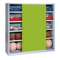 C+P Ballschrank mit Vollblech-Schiebetüren (Typ 4), HxBxT 195x120x50 cm Clowngrün (RAL 110 80 60), Lichtgrau (RAL 7035), Einzelschließung