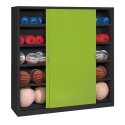 C+P Ballschrank mit Vollblech-Schiebetüren (Typ 4), HxBxT 195x120x50 cm Clowngrün (RAL 110 80 60), Anthrazit (RAL 7021), Einzelschließung