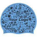 Printed Silicone Swimming Cap Blue, Double-sided