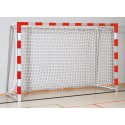 Sport-Thieme 3x2 m, stands in ground sockets, with folding net brackets Indoor Handball Goal Welded corner joints, Red/silver