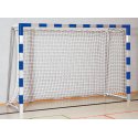 Sport-Thieme Handballtor in Bodenhülsen stehend mit anklappbaren Netzbügeln, 3x2 m Verschweißte Eckverbindungen, Blau-Silber