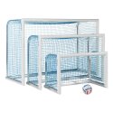 Sport-Thieme Mini-fodboldmål "Professional Kompakt", Hvid-pulverlakeret 1,20x0,80 m, Inkl. net, blå (maskestr.4,5 cm)