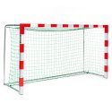 Sport-Thieme Handballtor frei stehend, 3x1,60 m Alu-Gussformteil-Eckverbindung, Rot-Silber