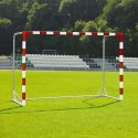 Handballtor mit beklebtem Torrahmen Mit anklappbaren Netzbügeln, Rot-Weiß