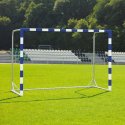 Handballtor mit beklebtem Torrahmen Mit anklappbaren Netzbügeln, Blau-Weiß