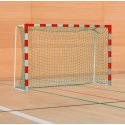 Sport-Thieme Handballtor mit anklappbaren Netzbügeln Standard, Tortiefe 1 m, Rot-Silber