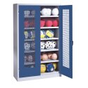 C+P Ballschrank mit Lochblech-Flügeltüren (Typ 3), HxBxT 195x120x50 cm Enzianblau (RAL 5010), Lichtgrau (RAL 7035), Einzelschließung, Ergo-Lock Muldengriff