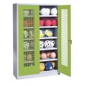 C+P Ballschrank mit Lochblech-Flügeltüren (Typ 3), HxBxT 195x120x50 cm Clowngrün (RAL 110 80 60), Lichtgrau (RAL 7035), Einzelschließung, Ergo-Lock Muldengriff