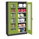 C+P Ballschrank mit Lochblech-Flügeltüren (Typ 3), HxBxT 195x120x50 cm Clowngrün (RAL 110 80 60), Anthrazit (RAL 7021), Einzelschließung, Ergo-Lock Muldengriff