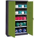 C+P Ballschrank mit Vollblech-Flügeltüren (Typ 3), HxBxT 195x150x50 cm Clowngrün (RAL 110 80 60), Anthrazit (RAL 7021), Einzelschließung, Ergo-Lock Muldengriff