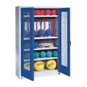 C+P Sportgeräteschrank mit Lochblech-Flügeltüren (Typ 2), HxBxT 195x120x50 cm Enzianblau (RAL 5010), Lichtgrau (RAL 7035), Einzelschließung, Ergo-Lock Muldengriff