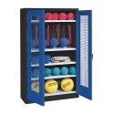 C+P Sportgeräteschrank mit Lochblech-Flügeltüren (Typ 2), HxBxT 195x120x50 cm Enzianblau (RAL 5010), Anthrazit (RAL 7021), Einzelschließung, Ergo-Lock Muldengriff