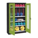 C+P Sportgeräteschrank mit Lochblech-Flügeltüren (Typ 2), HxBxT 195x120x50 cm Clowngrün (RAL 110 80 60), Anthrazit (RAL 7021), Einzelschließung, Ergo-Lock Muldengriff